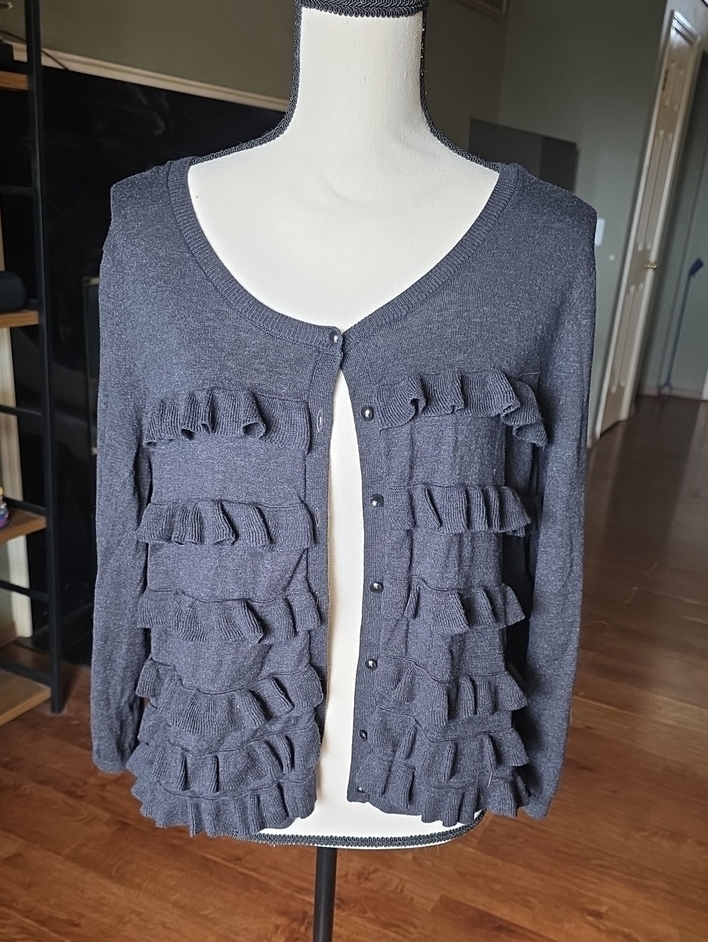 GAP Dark Gray Ruffle Front Cardigan